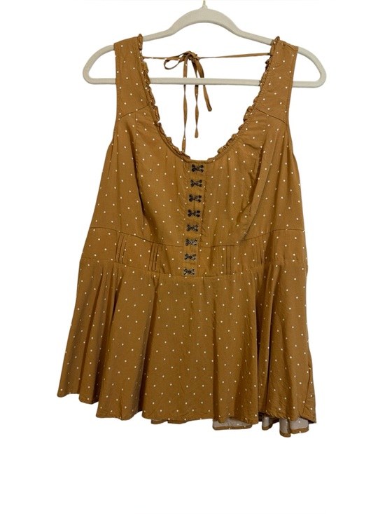 torrid Tops - Torrid Mustard Polka Dot Scoop neckline and Ruffled Sleeveless Tie-Back Tank, 1X